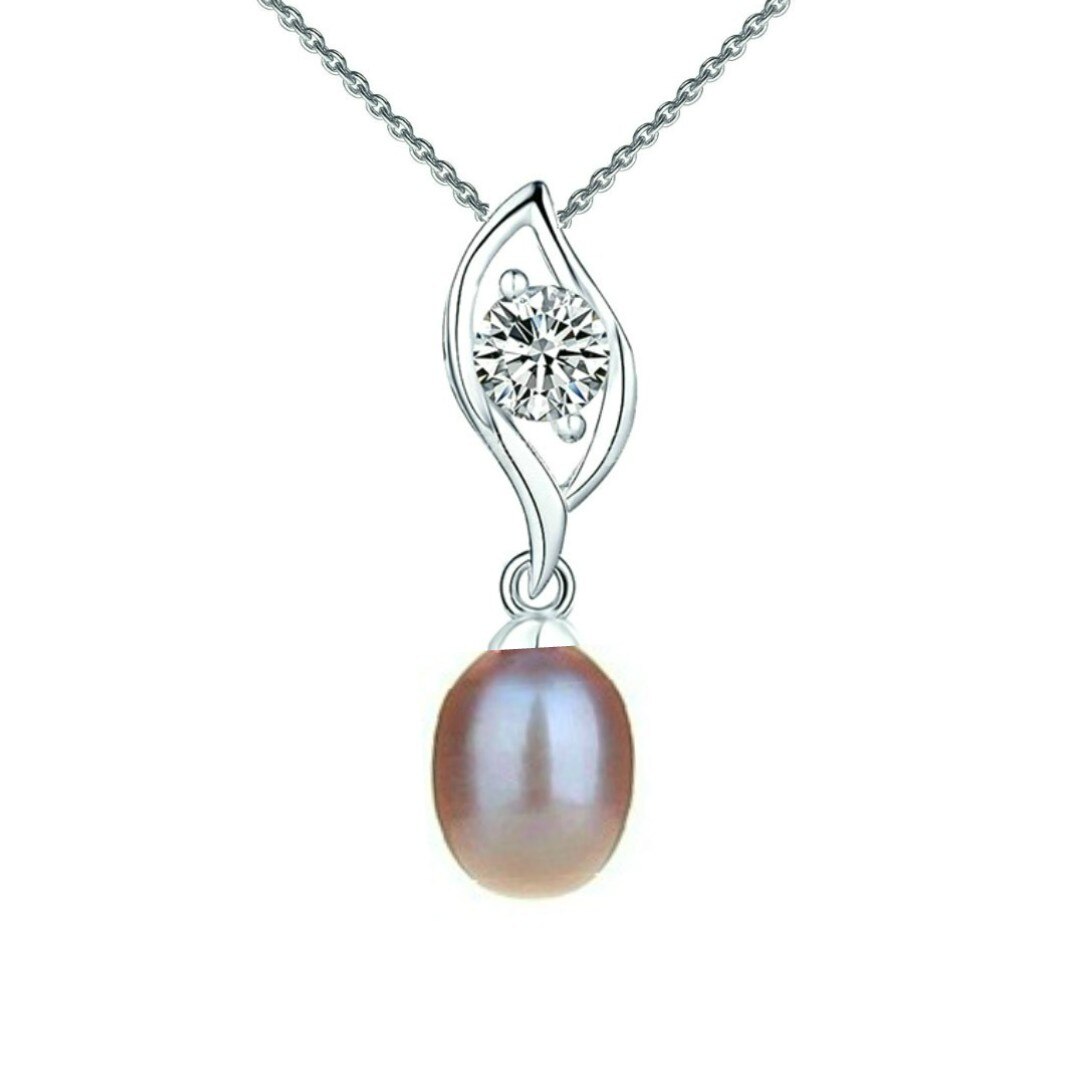 Colier Argint cu Pandantiv Argint cu Zirconia si Perla Naturala Teardrop Lavanda