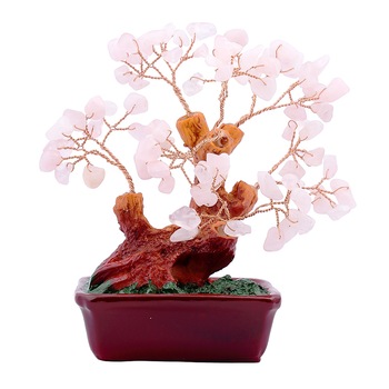 Copacel cu cuart roz pe suport dreptunghiular de ceramica remediu Feng Shui din Cuart roz, 95 mm lungime Copacel cu cuart roz pe suport dreptunghiular de ceramica remediu Feng Shui din Cuart roz, 95 mm lungime