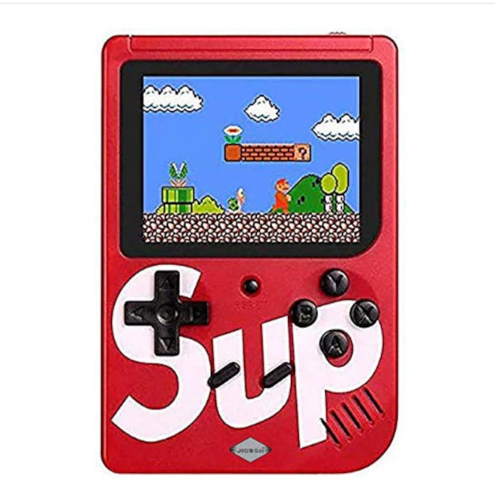 Consola SUP Game Box, 400 jocuri, rotita volum, ecran LCD, cablu AV pentru conectare televizor, incarcare Micro-USB, jocurile copilariei, Rosu