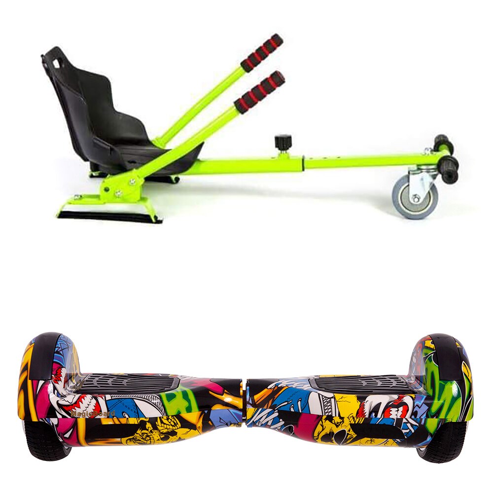 Hoverboard magicboard grafity si hoverkart verde, Aplicatie smartphone, putere 1000 w, functie incepatori si avansati, autobalans, bluetooth, geanta de transport, led pe aripi, lumini noapte/zi