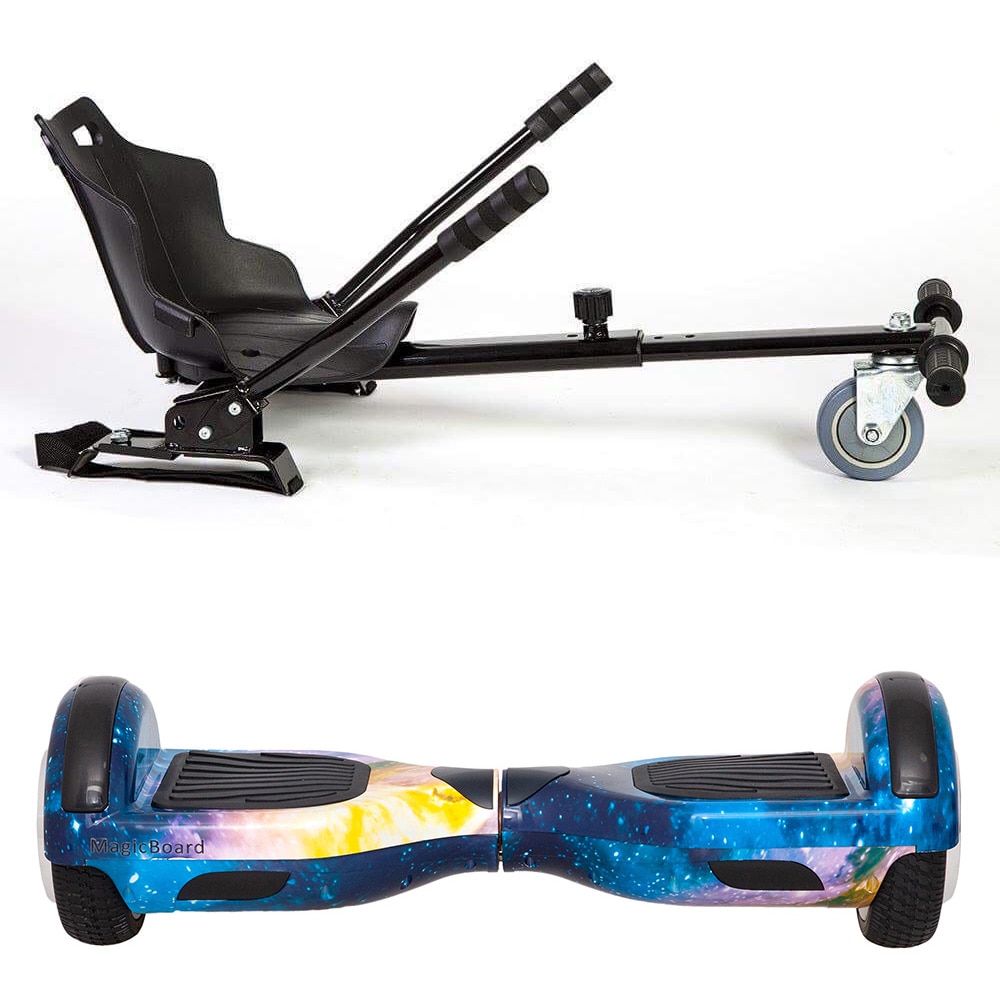 Hoverboard magicboard space si hoverkart negru, Aplicatie smartphone, putere 1000 w, functie incepatori si avansati, autobalans, bluetooth, geanta de transport, led pe aripi, lumini noapte/zi