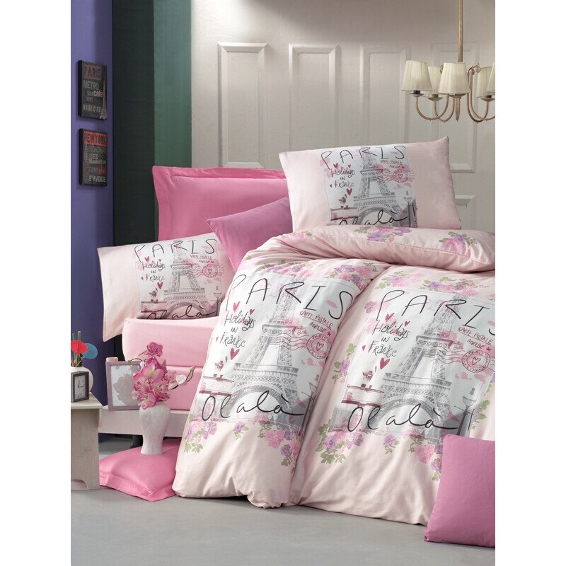 Set de lenjerie de pat single, din bumbac 100%, cu o fata de perna de 50x70, Model Holliday