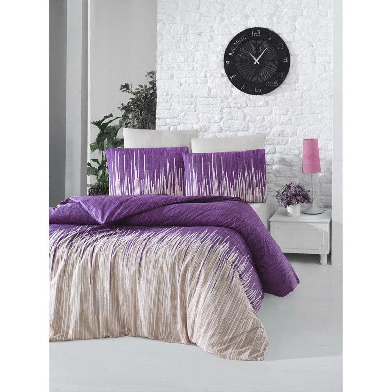 Set de lenjerie de pat dubla, din bumbac 100% , cu doua fete de perna de 50x70cm, model Monte Lila
