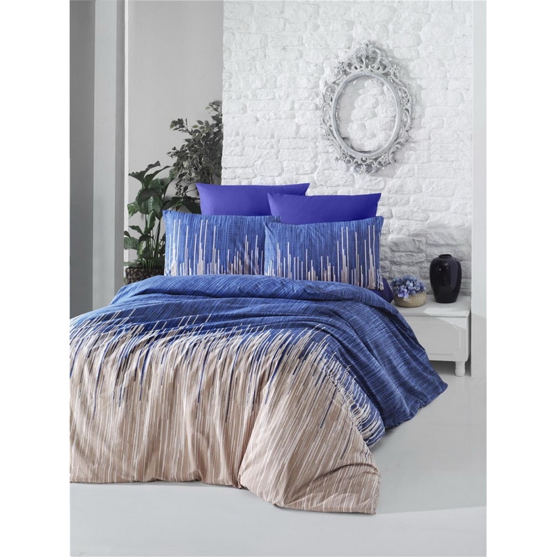 Set de lenjerie de pat dubla, din bumbac 100% , cu doua fete de perna de 50x70cm, model Monte blue