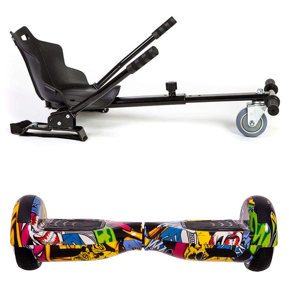 Hoverboard magicboard grafity si hoverkart negru, Aplicatie smartphone, putere 1000 w, functie incepatori si avansati, autobalans, bluetooth, geanta de transport, led pe aripi, lumini noapte/zi