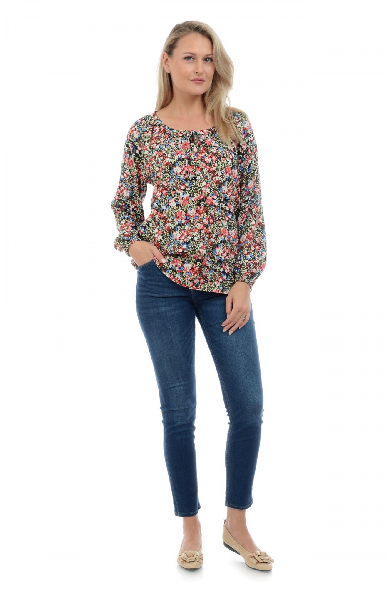 Bluza Dama Ie cu Microimprimeu Floral Multicolor