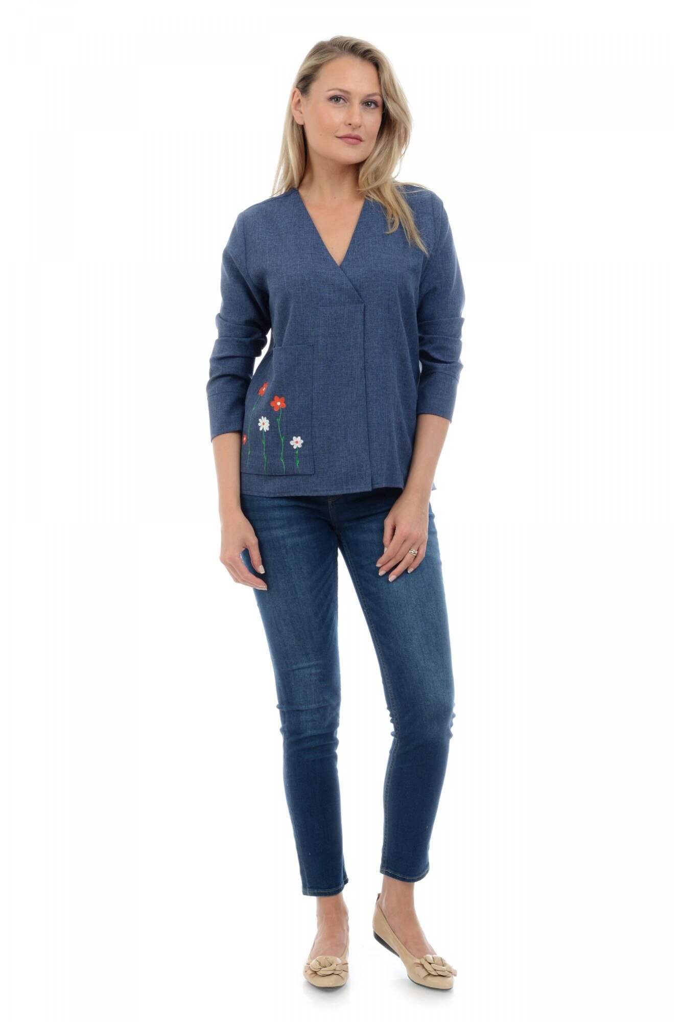 Bluza Dama Denim cu Buzunar