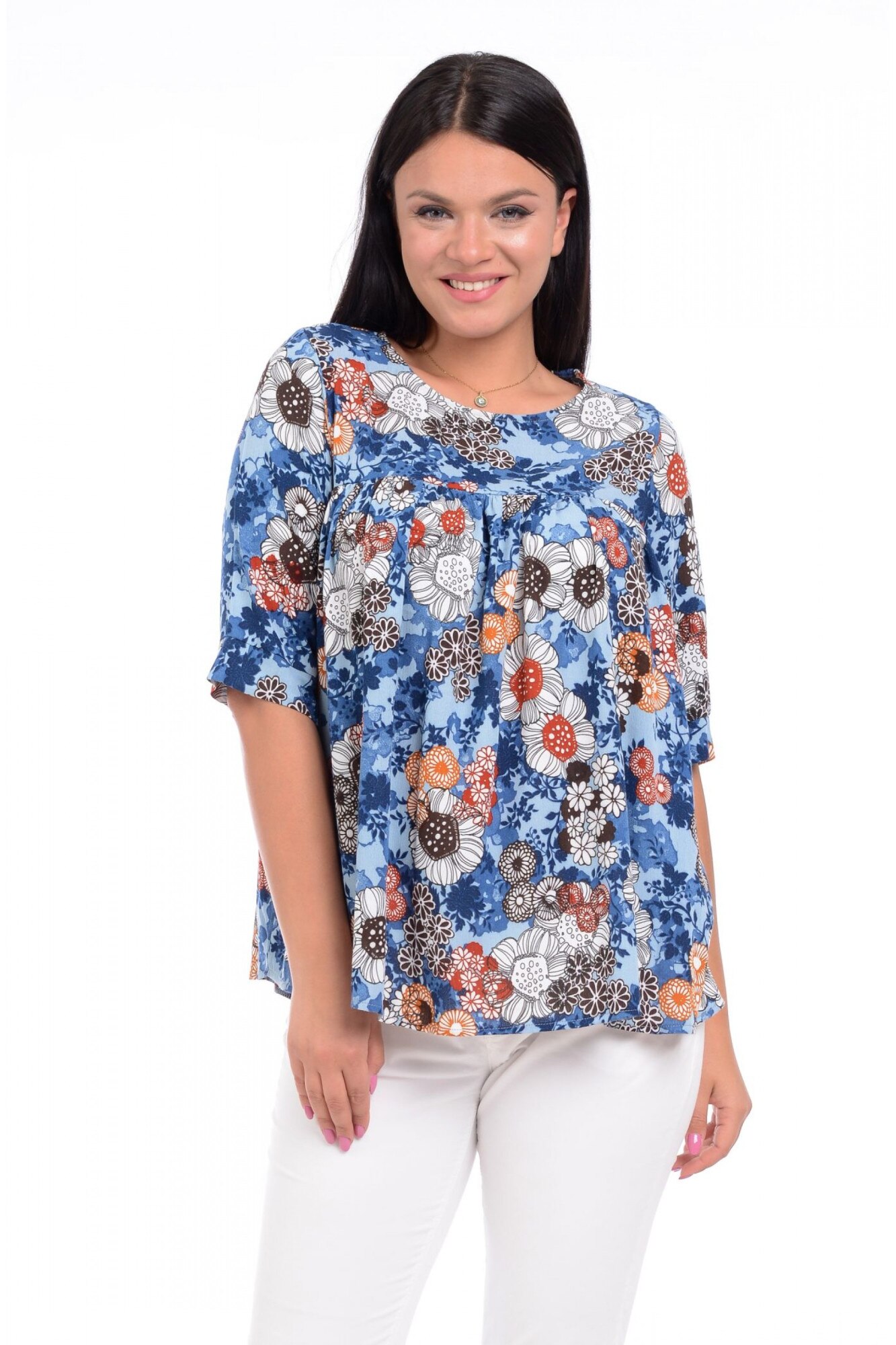 Bluza Dama Ampla cu flori Albastra