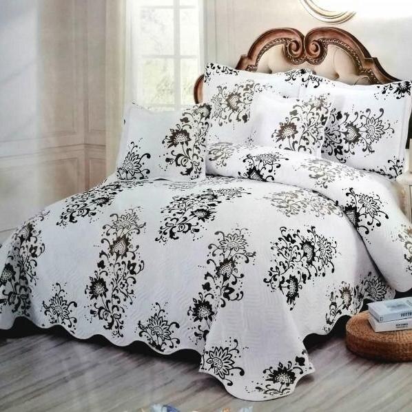 Cuvertura, pentru 2 persoane, 5 piese, bumbac, gri, model Rita151