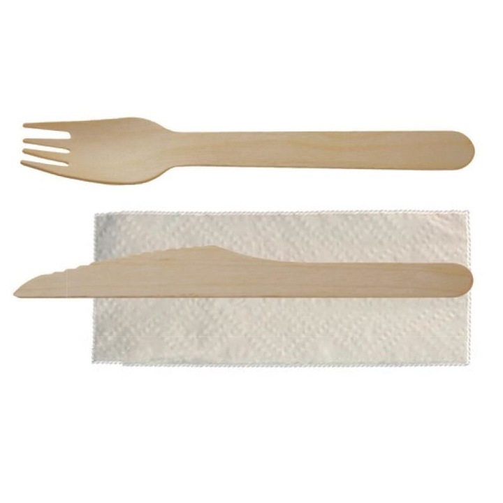 Комплект дървени прибори за хранене Strend Pro Woodline ECO Gastro, биоразградими, салфетка, 160 мм