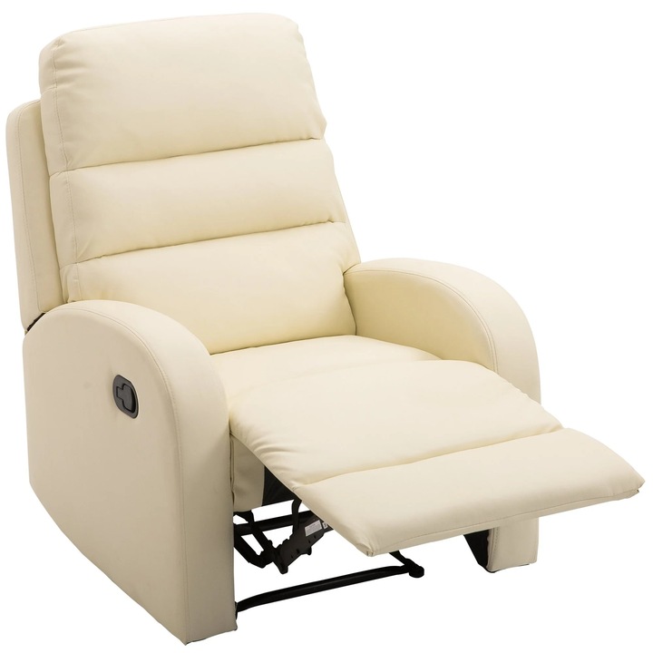 HomCom dönthető fotel, Környezetbarát bőr, 80 × 166 × 75cm, Krém