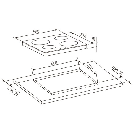 Plita incorporabila Pyramis P40IND, inductie, 4 zone de gatit, touch control, 58cm, Negru
