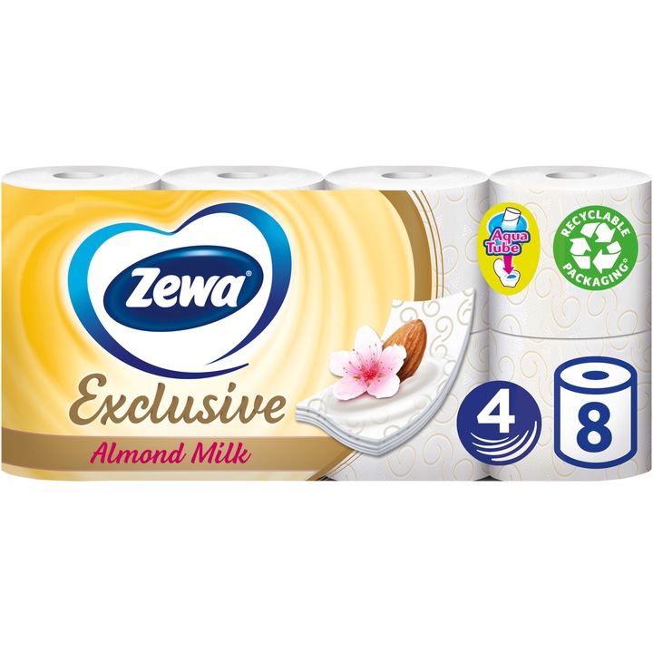 Hartie igienica Zewa Exclusive Almond Milk, 4 straturi, 8 role