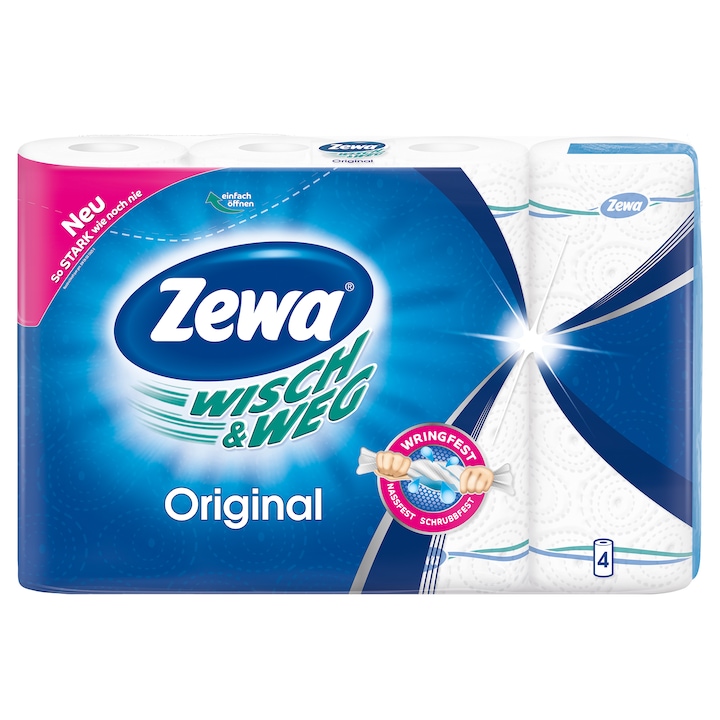 Prosoape de hartie Zewa Wisch&Weg Original, 2 straturi, 4 role, 45 foi