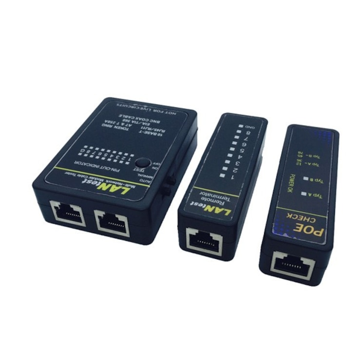 Тестер за LAN/Coax кабели и PoE захранване, ROLINE 13.99.3003, UTP/FTP/STP/Coax, RJ45/BNC
