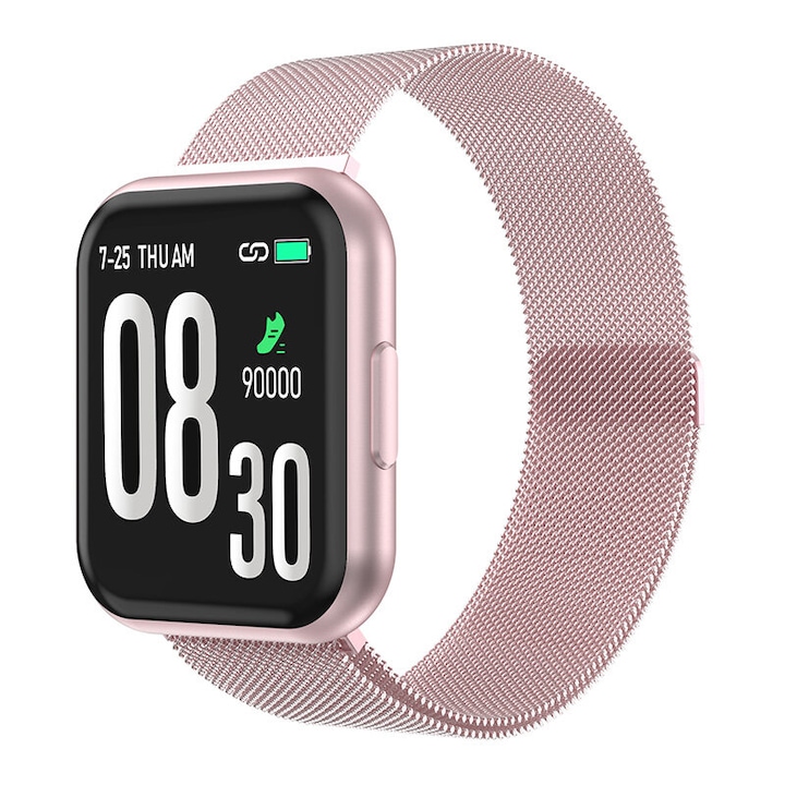 SmartWatch и фитнес гривна ISP LIKESMART FIT NewTime, мониторинг на сърдечния ритъм, кръвно налягане, Bluetooth, известия за обаждания, Facebook, SMS, екран 1.30, метална и силиконова розова гривна