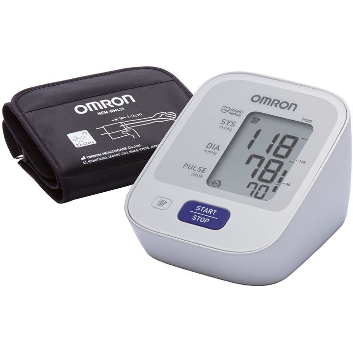 Omron M300 Teljesen automatikus karos vérnyomásmérő, klinikailag hitelesített, IntelliSense technológia, LCD kijelző, Fehér