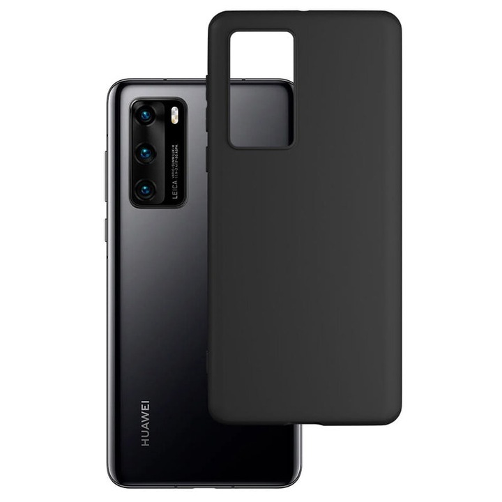 Защитен калъф, съвместим с Huawei P40, изработен от силикон, черен и защитно фолио за екрана, Joyshell