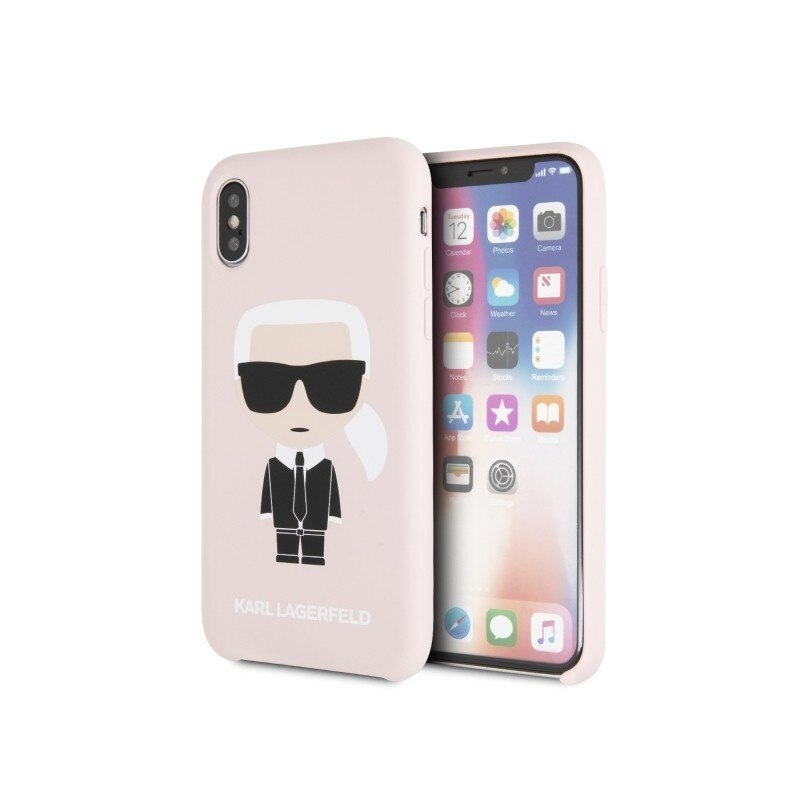 Husa Premium Originala Karl Lagerfeld iPhone X / Xs , colectia Silicone Iconic Roz -klhcpxslfkpi