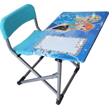 Birou pliabil pentru copii Novokids™ My first school desk, Din MDF, dimensiuni 70X60X66 cm, Cadru metalic, Banca scolara, Model Printese, Bleu Birou pliabil pentru copii Novokids™ My first school desk, Din MDF, dimensiuni 70X60X66 cm, Cadru metalic, Banca scolara, Model Printese, Bleu