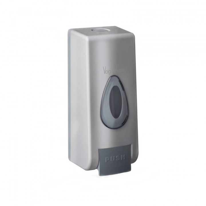 Dozator manual de sapun lichid/dezinfectant,350 ml, montare perete, 70 x 70 x 190 mm, plastic ABS, argintiu