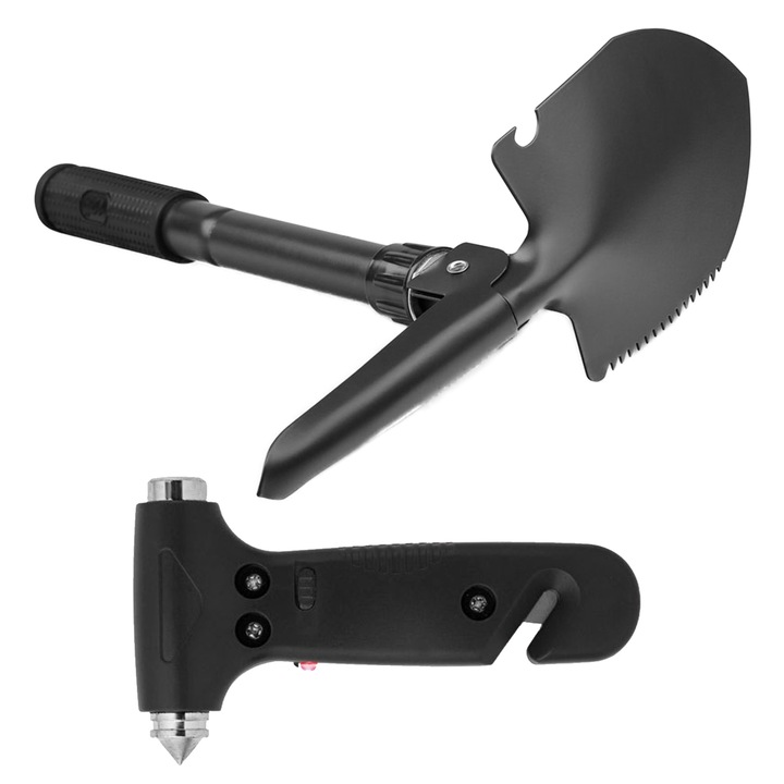 Set Ciocan de urgenta 3 in 1 din plastic ABS si Lopata pliabila zapada, multifunctional, tarnacop, busola, Dalimag, 42 cm