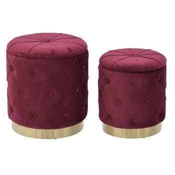 Set 2 taburete cu spatiu de depozitare din catifea Burgundy Gold Set 2 taburete cu spatiu de depozitare din catifea Burgundy Gold