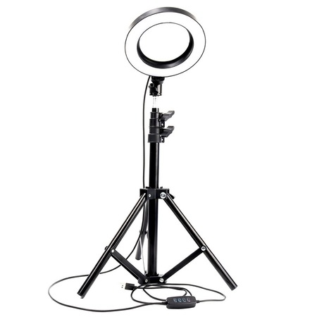 Lampa Circulara Ring Light SIKS Profesionala, Diametru 15cm/6inch LED Conectare USB, 3 Moduri De Lumina, 10 trepte Reglaj, Trepied 210cm Inclus