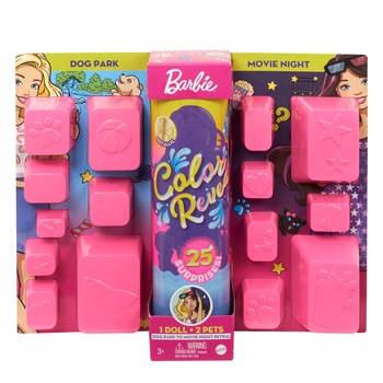 Papusa Barbie Color Reveal - Dog park & Movie Night, 25 accesorii
