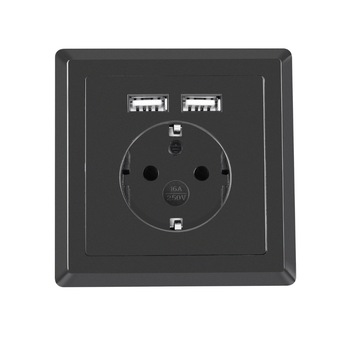 Priza schuko de perete 100V - 240V 16A, Lanberg 41442, cu 2 porturi USB 5V 2.1A, 86 x 86 x 45 mm, cu impamantare, neagra Priza schuko de perete 100V - 240V 16A, Lanberg 41442, cu 2 porturi USB 5V 2.1A, 86 x 86 x 45 mm, cu impamantare, neagra