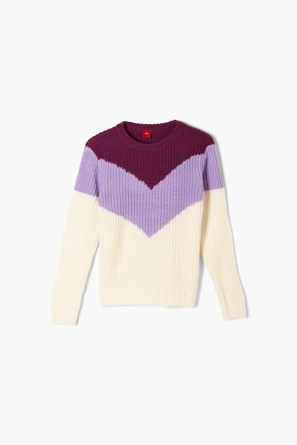 s.Oliver, Pulover cu decolteu la baza gatului si segmente contrastante, Violet/Alb, 134-140 CM