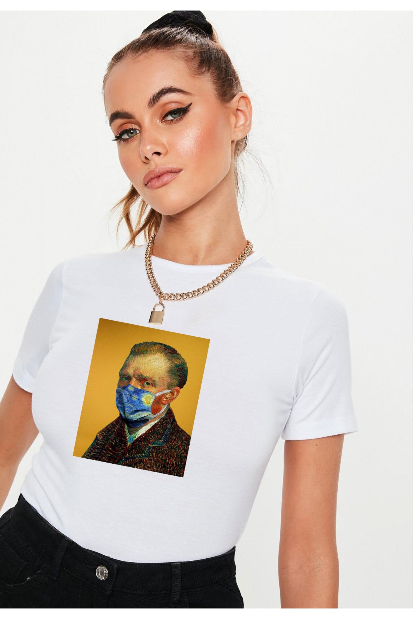 Tricou dama alb - Van Gogh in Pandemie