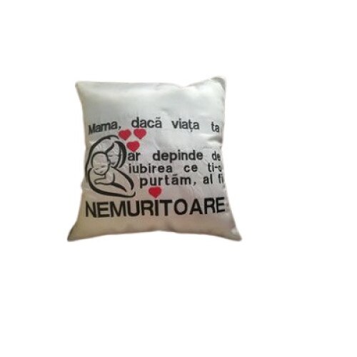 Perna personalizata prin broderie, Bumbac, Alb, 40x40 cm
