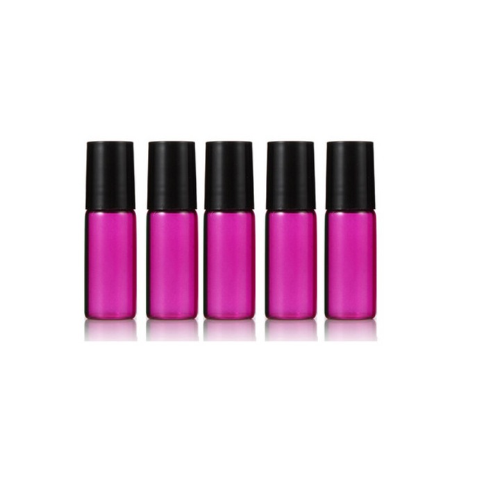 DROPY roll-on kozmetikai tartály készlet, 5 db, 3 ml, illóolajokhoz vagy parfümökhöz, rózsaszín