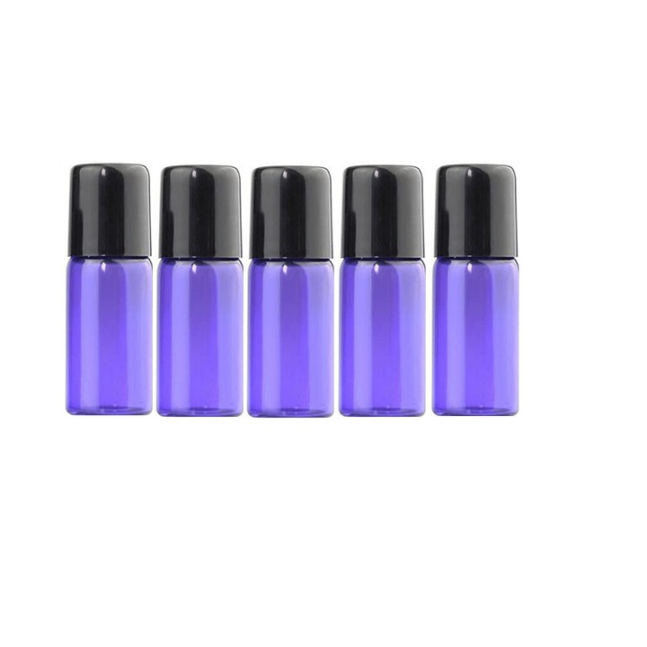 DROPY roll-on kozmetikai tartály készlet, 5 db, 3 ml, illóolajokhoz vagy parfümökhöz, lila