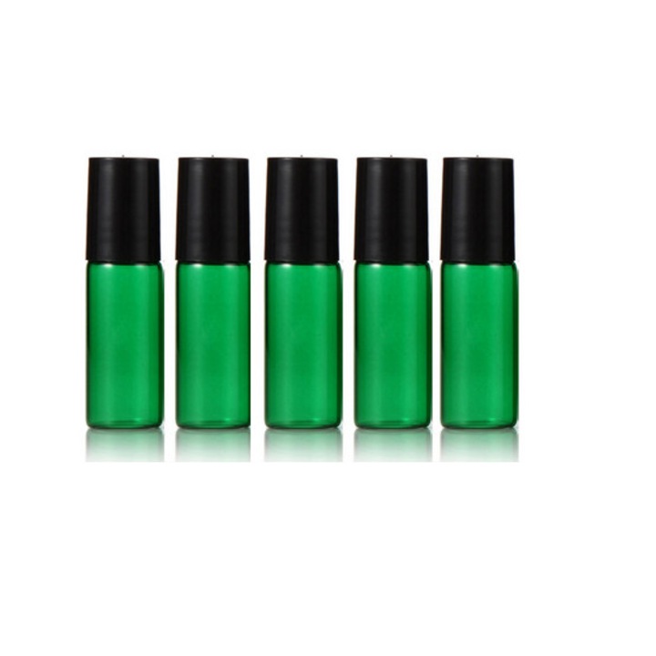 DROPY roll-on kozmetikai tartály készlet, 5 db, 3 ml, illóolajokhoz vagy parfümökhöz, zöld