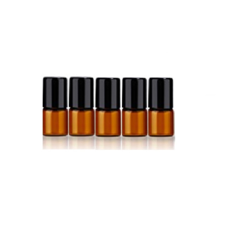 DROPY roll-on kozmetikai tartály készlet, 5 db, 1 ml, illóolajokhoz vagy parfümökhöz, barna