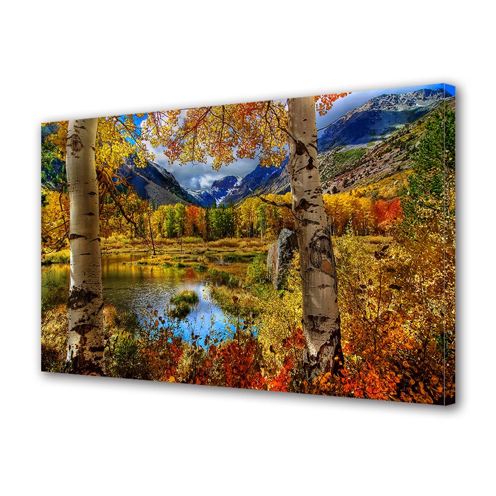 Tablou Canvas Luminos in intuneric VarioView LED, Toamna, Vedere spre lac , 30 x 45 cm