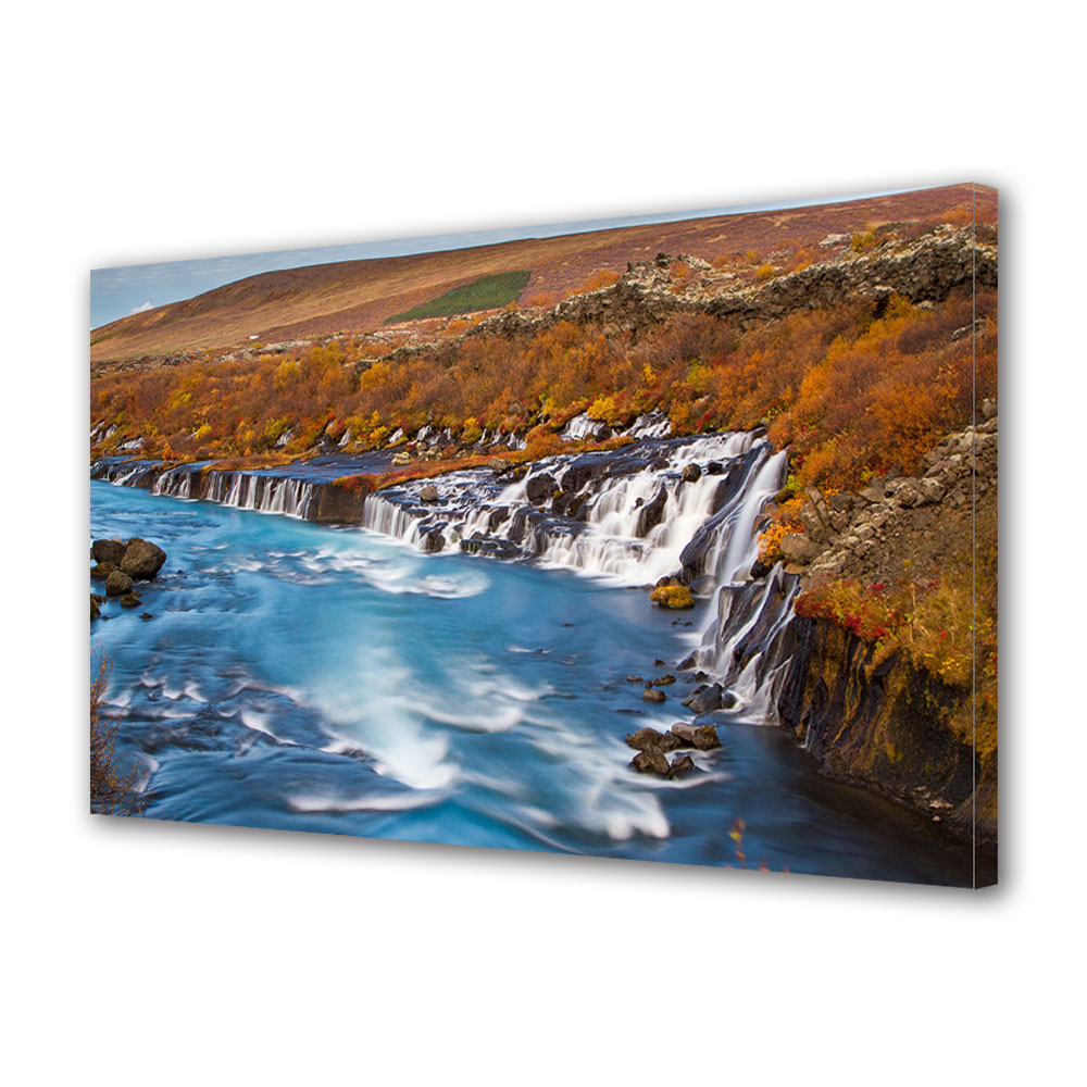 Tablou Canvas Luminos in intuneric VarioView LED, Toamna, Cascada printre tufisuri tomnatice, 30 x 45 cm