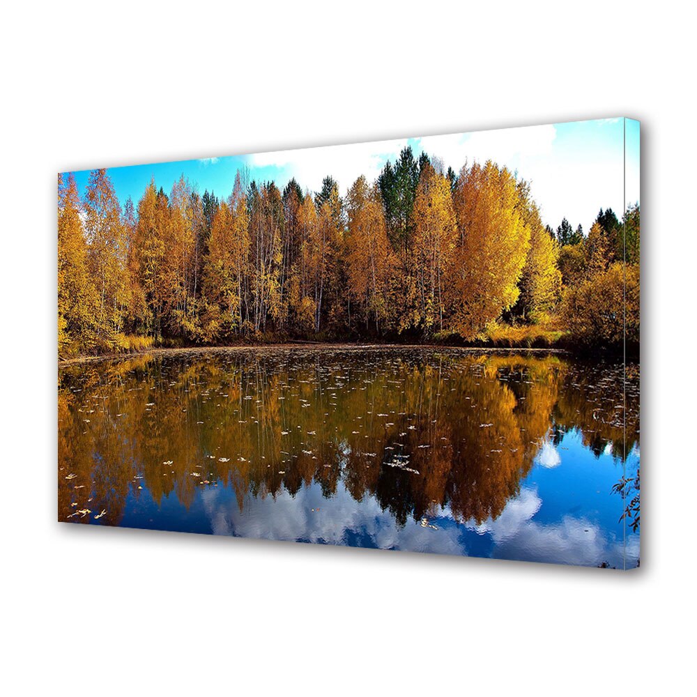 Tablou Canvas Luminos in intuneric VarioView LED, Toamna, Frunze plutind in reflexia lacului, 40 x 60 cm