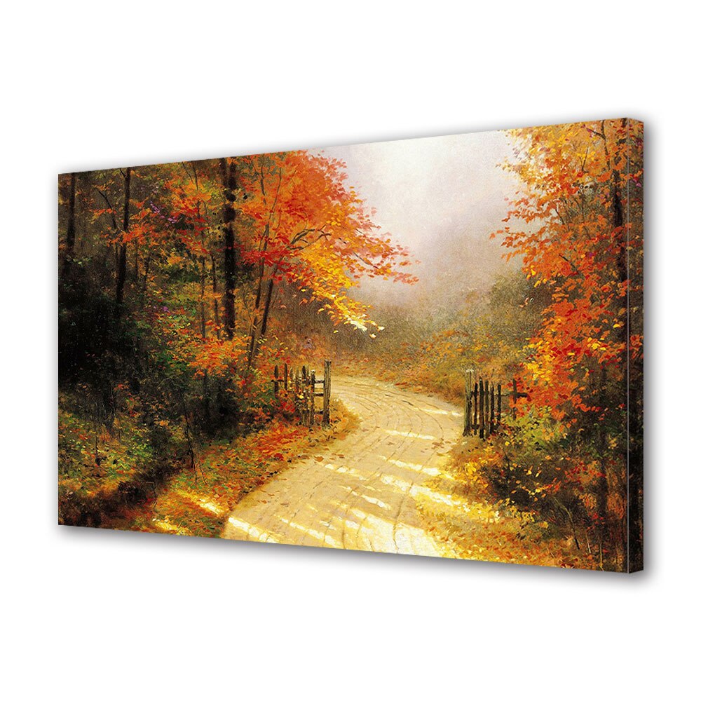 Tablou Canvas Luminos in intuneric VarioView LED, Toamna, Drum prin padure pictat, 40 x 60 cm