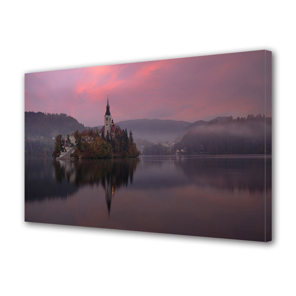 Tablou Canvas Luminos in intuneric VarioView LED, Toamna, Insula pe Lacul Bled, 30 x 45 cm