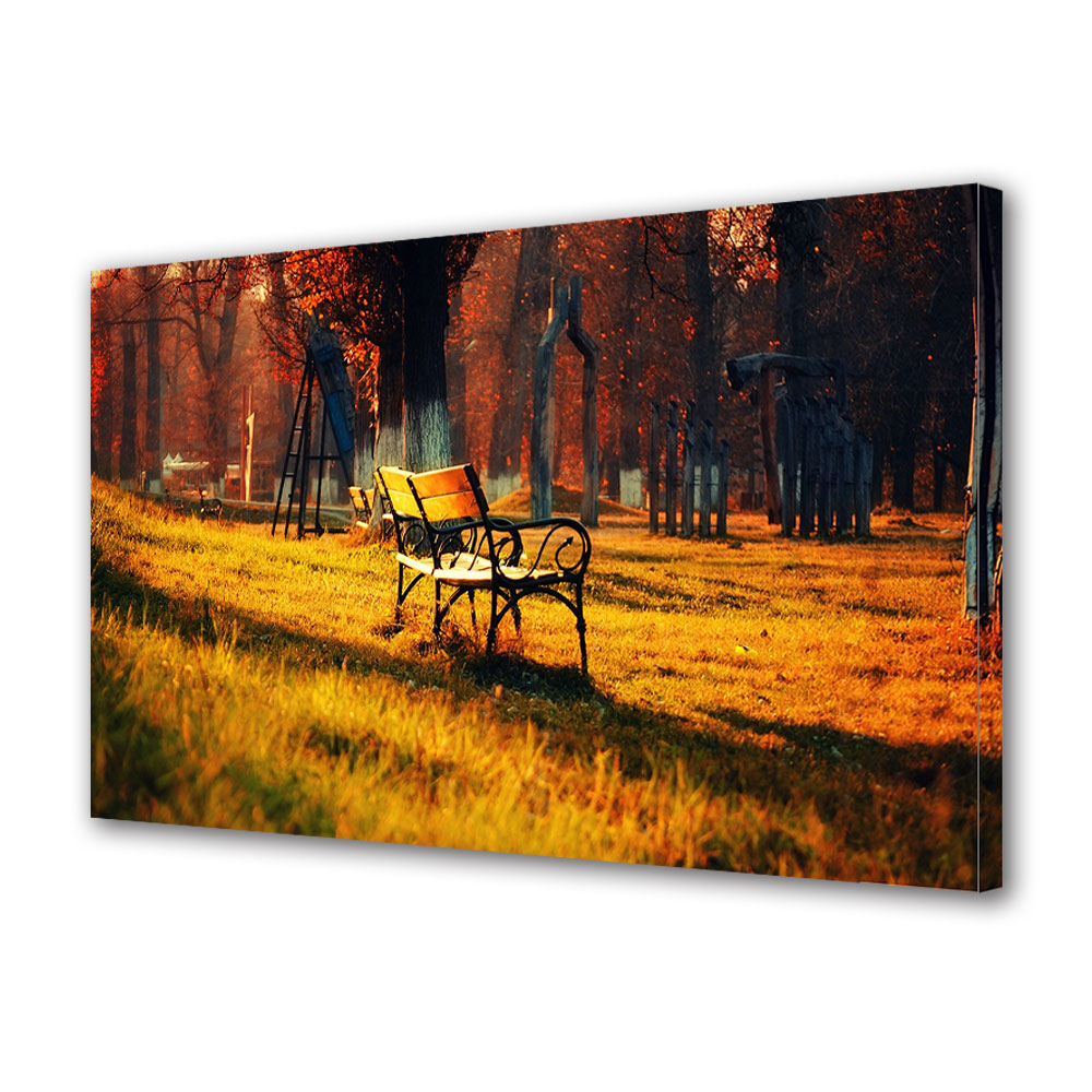 Tablou Canvas Luminos in intuneric VarioView LED, Toamna, Bancute luminate de apus, 40 x 60 cm