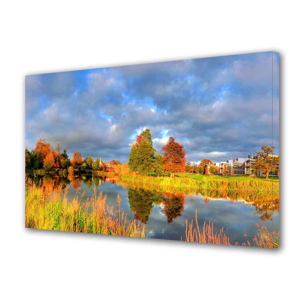 Tablou Canvas Luminos in intuneric VarioView LED, Toamna, Cladiri si natura , 40 x 60 cm