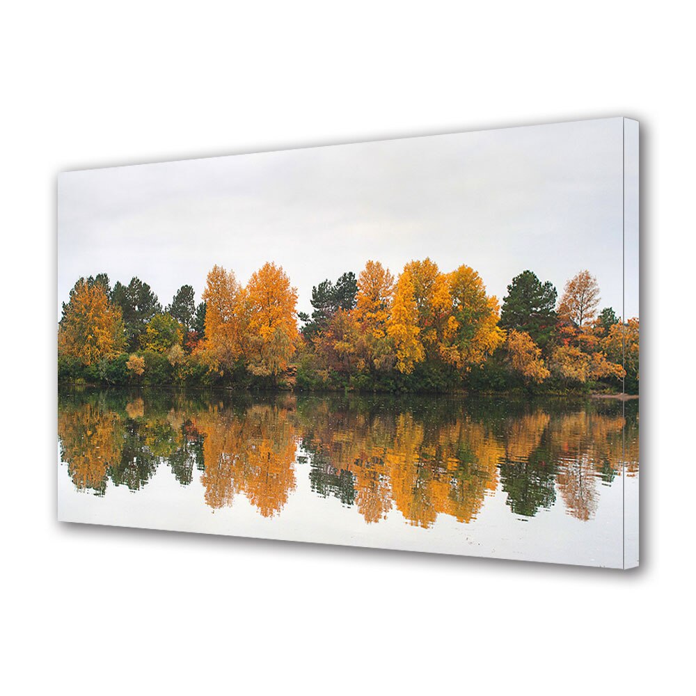 Tablou Canvas Luminos in intuneric VarioView LED, Toamna, Culori de toamna in reflexie simetrica, 30 x 45 cm