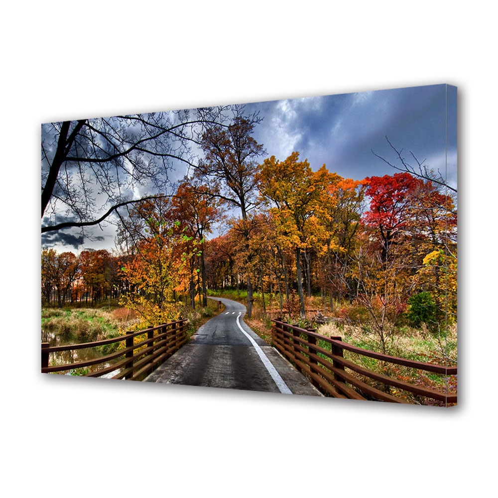 Tablou Canvas Luminos in intuneric VarioView LED, Toamna, Peste pod si spre padure, 30 x 45 cm