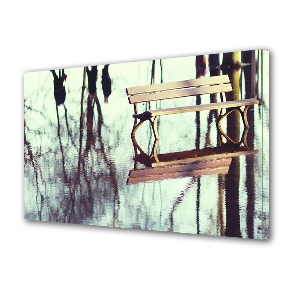 Tablou Canvas Luminos in intuneric VarioView LED, Toamna, Banca inconjurata de apa, 30 x 45 cm