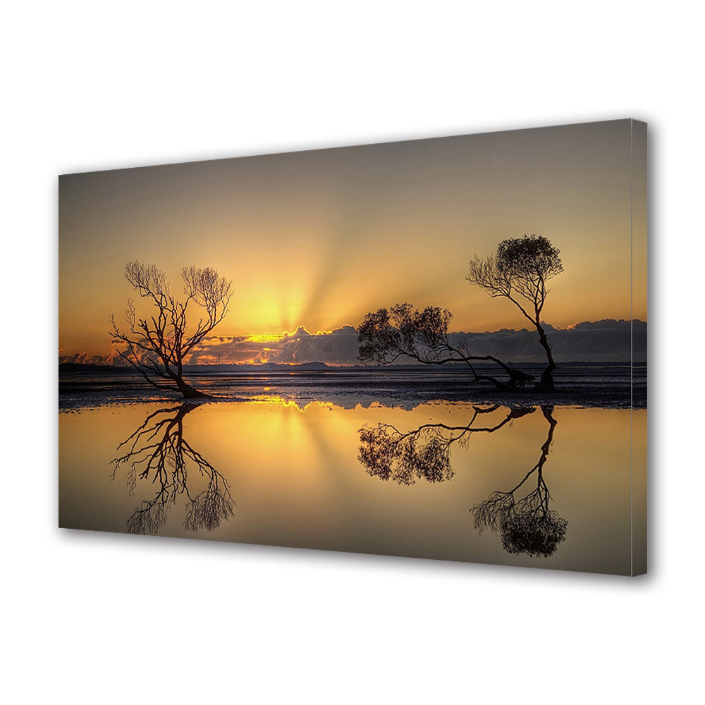 Tablou Canvas Luminos in intuneric VarioView LED, Toamna, Forme simetrice in lumina apusului, 40 x 60 cm