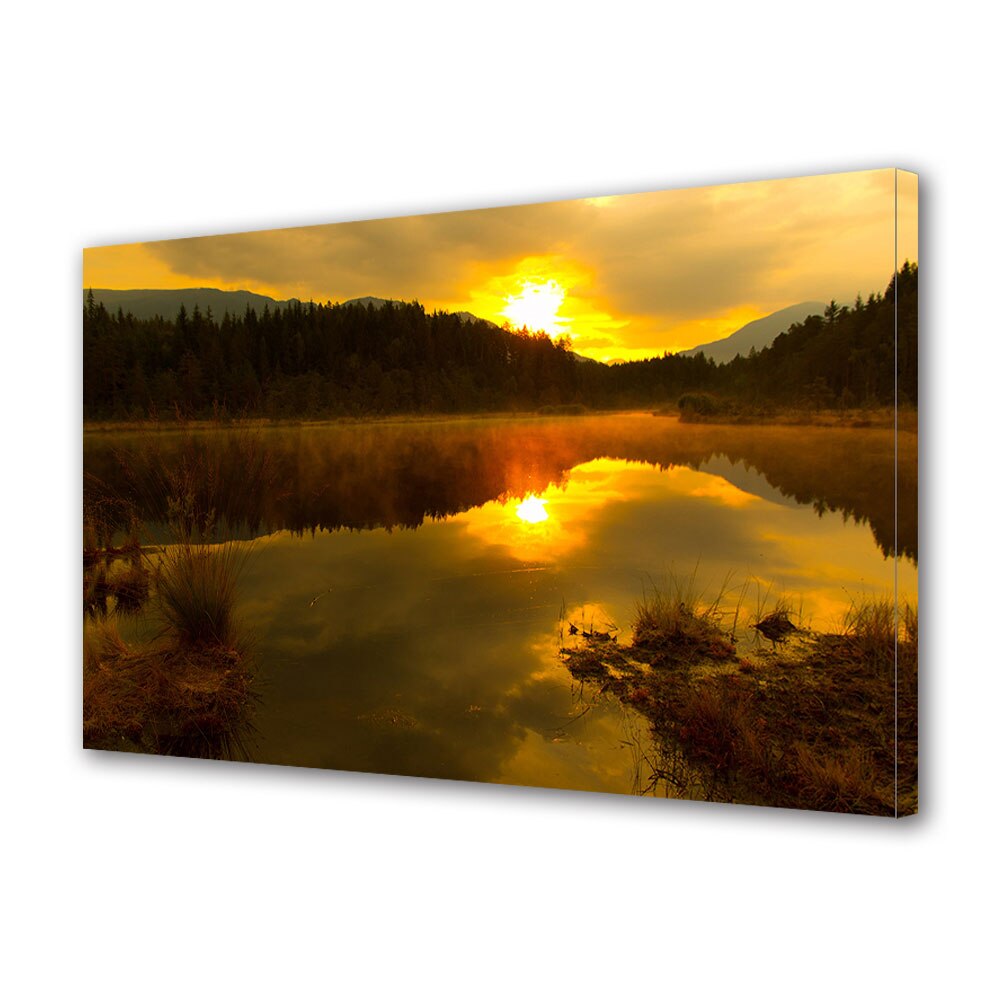 Tablou Canvas Luminos in intuneric VarioView LED, Toamna, Soare diafan peste lac, 30 x 45 cm