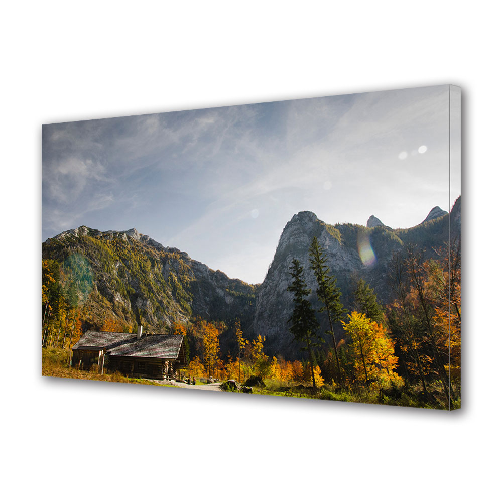 Tablou Canvas Luminos in intuneric VarioView LED, Toamna, Cabana in razele soarelui, 40 x 60 cm